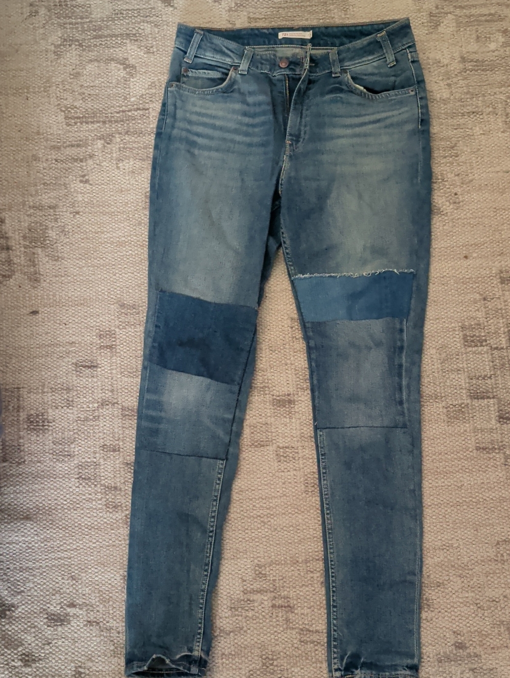 Levi's 721 Orange Tab Patchwork Vintage High Rise Skinny Jeans Sz 29